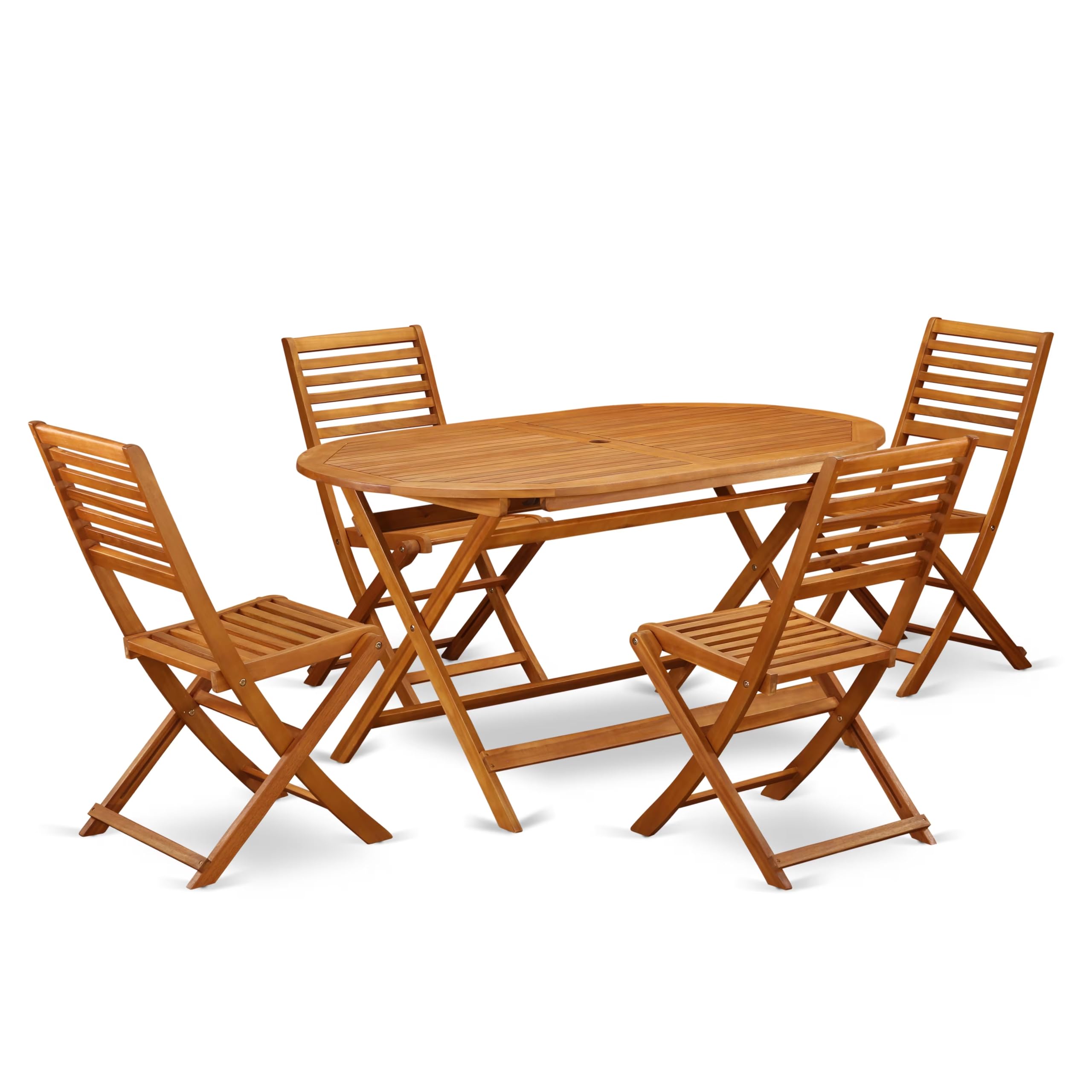 East West Furniture DIBS5CWNA 5 Piece Patio Dining Set Includes an Oval Outdoor Acacia Wood Table and 4 Folding Side Chairs, 36x