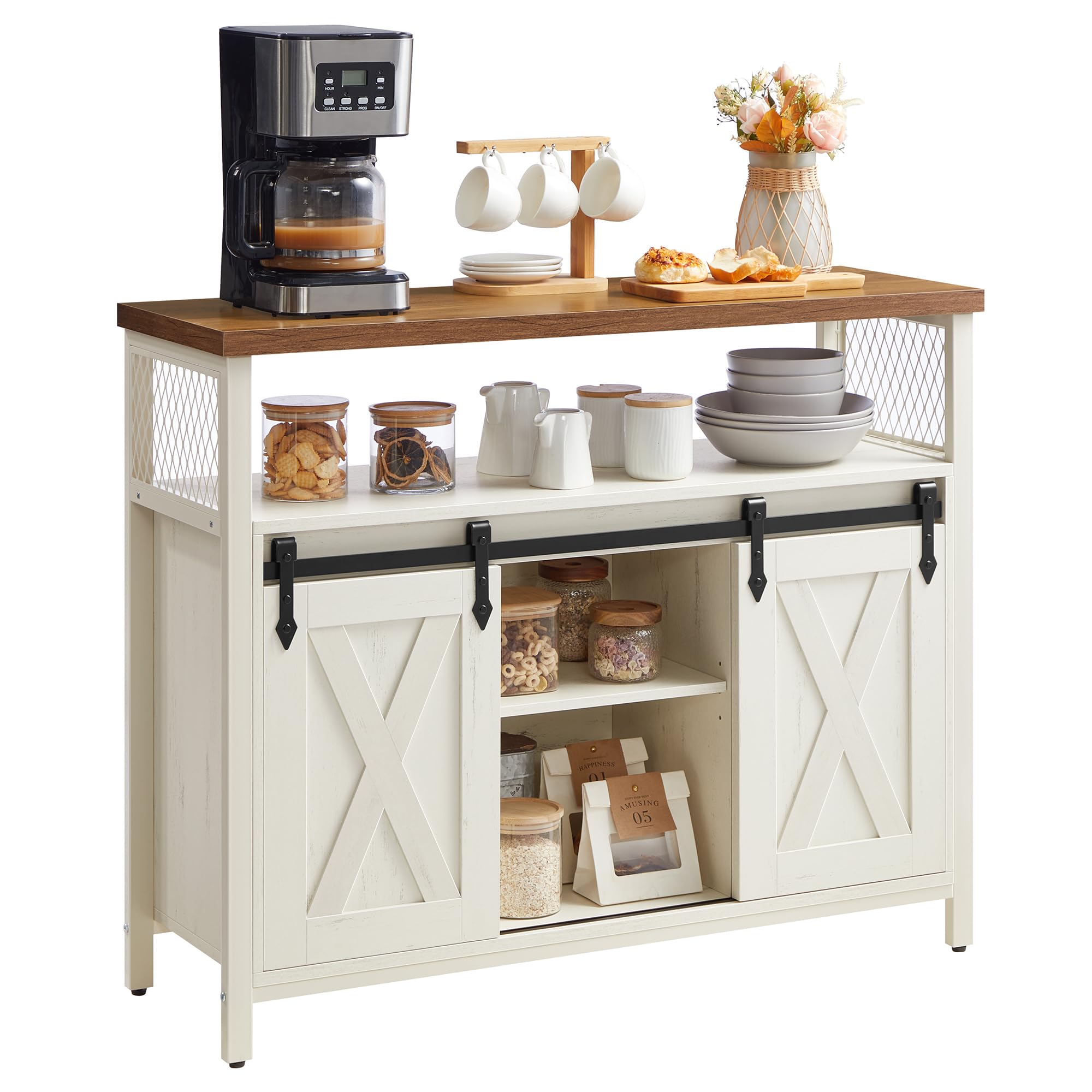 VASAGLE Buffet Cabinet, Coffee Bar Storage Cabinet, Sideboard with 2 Sliding Barn Doors, Adjustable Shelves, 13 x 39.4 x 31.5 In