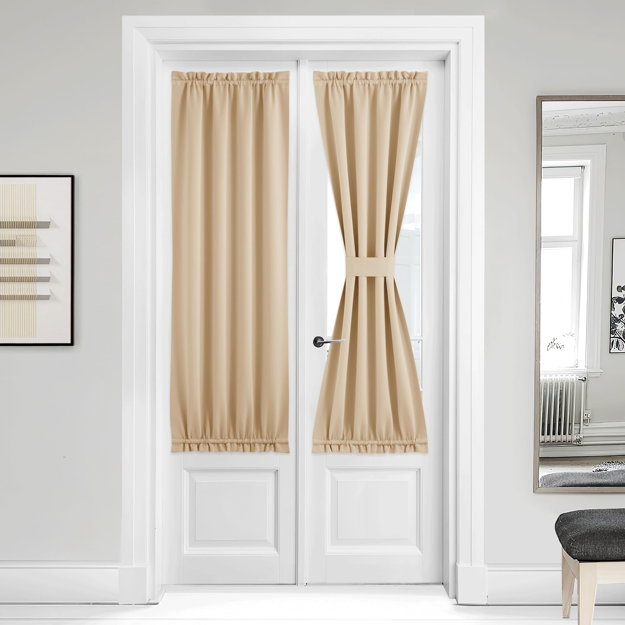NICETOWN Farmhouse Door Window Curtains for French Front Door, Country Rustic Thermal Insulated Shade for Patio Sliding Glass, S