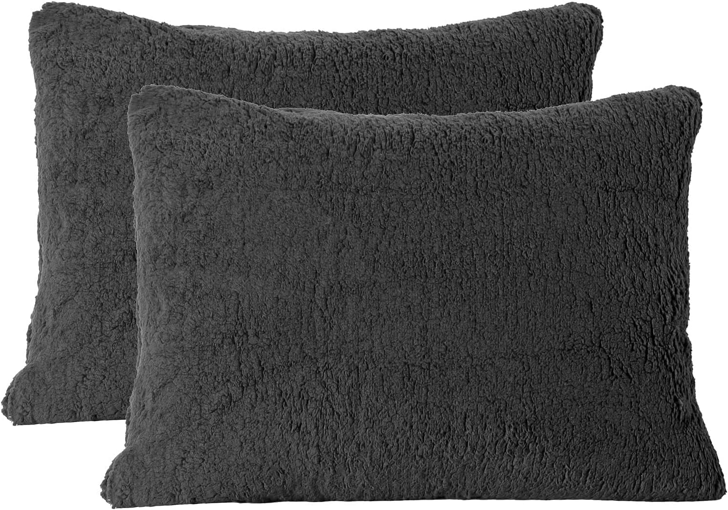 Reafort Ultra Soft Sherpa Pillowcases Pillow Covers Standard Size 20x26 Pack of 2 with Zipper Closure (Charcoal Grey, 20   x26  