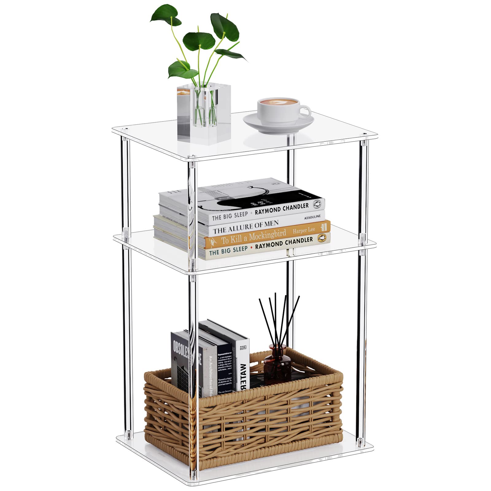 Bkemiy Clear Acrylic Side Table, 3-Tier End Table for Living Room, Small Bedside Tables Nightstand for Bedroom, Home Decor Accen