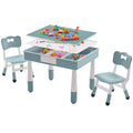 DOREROOM 4 in 1 Kids Table and 2 Chairs Set with Storage, Toddler Table and Chair Set for Kids Ages 3-10, Graffiti & Building Bl