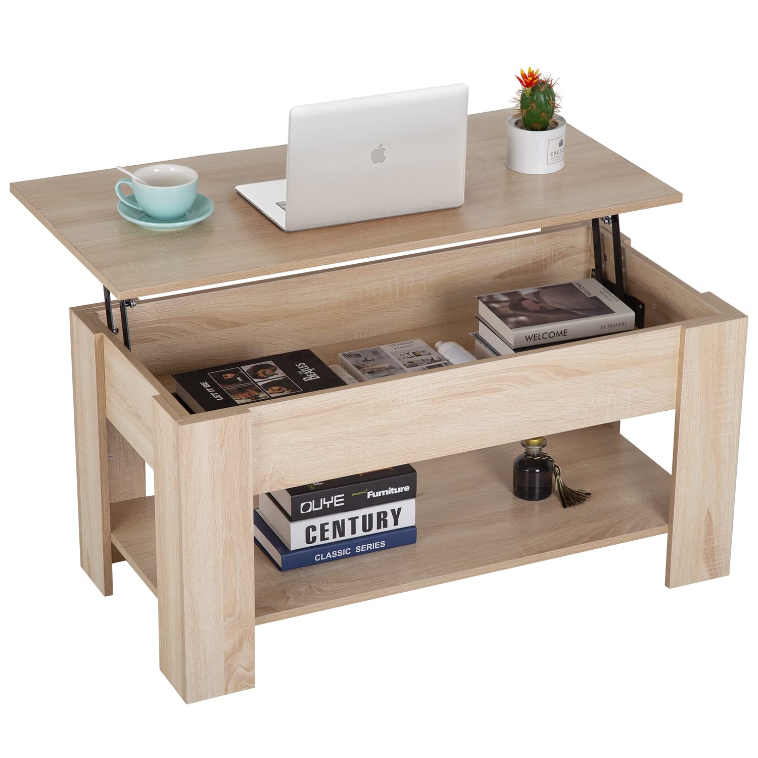 FDW Lift Top Coffee Table with Lift Tabletop Hidden Compartment and Storage Shelf Wooden Living Room Table for Home Reception Ro