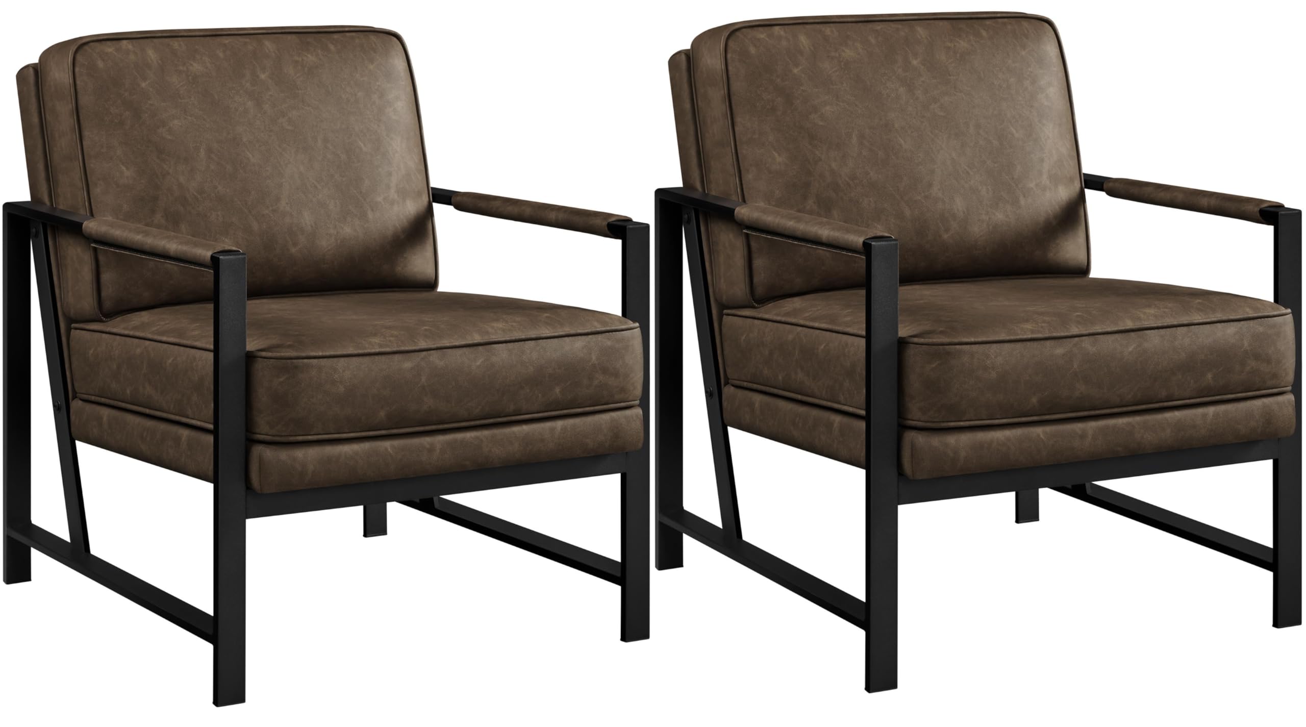 Yaheetech PU Leather Armchairs, Retro Leisure Accent Chair with Extra Soft Padded and Cushion, 105 Degree Slant Back, Modern Rea