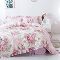 FADFAY Home Textile Pink Rose Floral Print Duvet Cover Bedding Set for Girls 4 Pieces Full Size