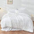 Queen Comforter Set White Bedding - Ruched Comforter Queen Size Bed Set Boho Shabby Chic Bedding for Bedroom Comforter Fluffy 3 