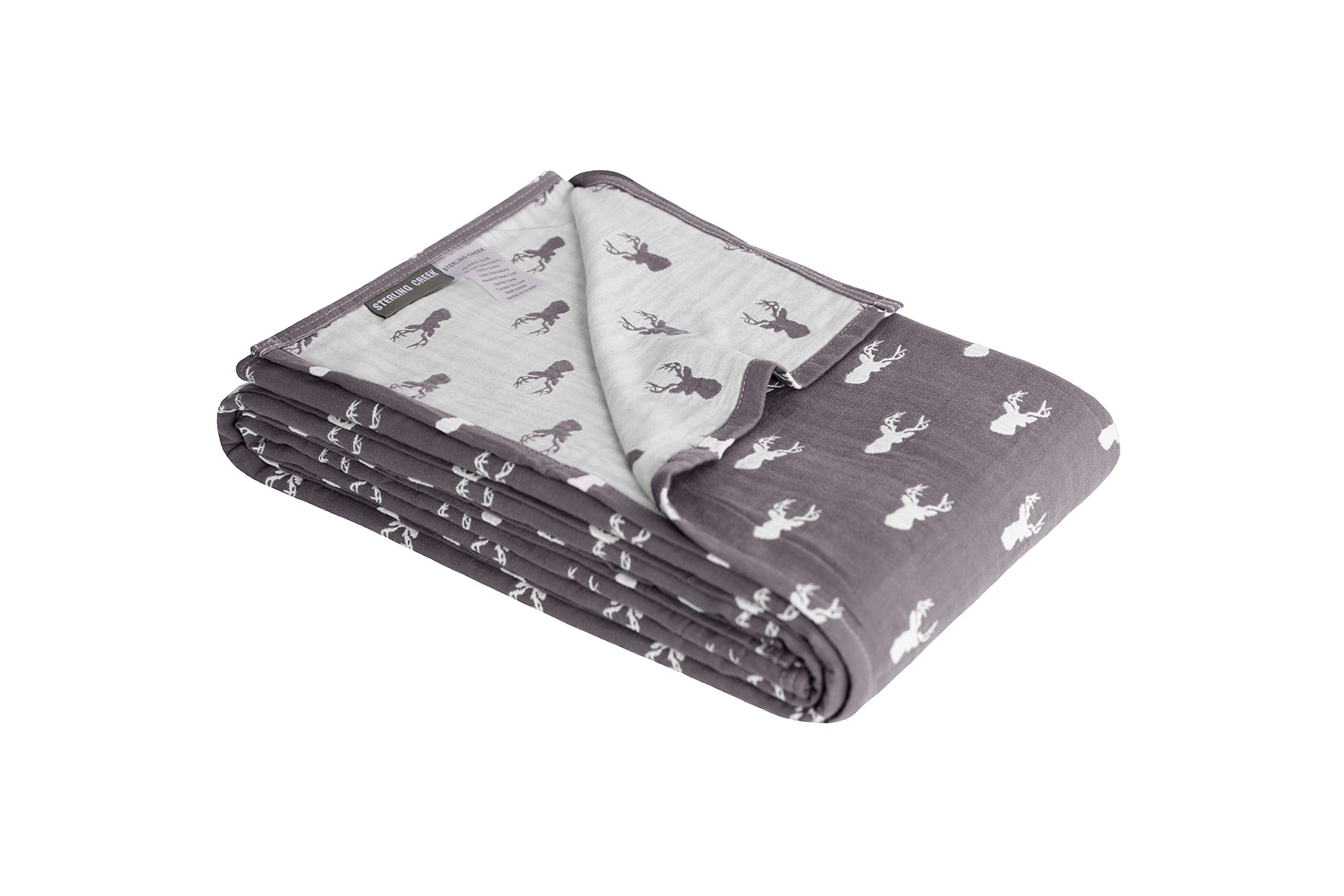 Sterling Creek Elk Muslin Cotton Blanket Three Layers Lightweight Breathable Gauzy Blanket for Adults, All Season (Queen, Gray)