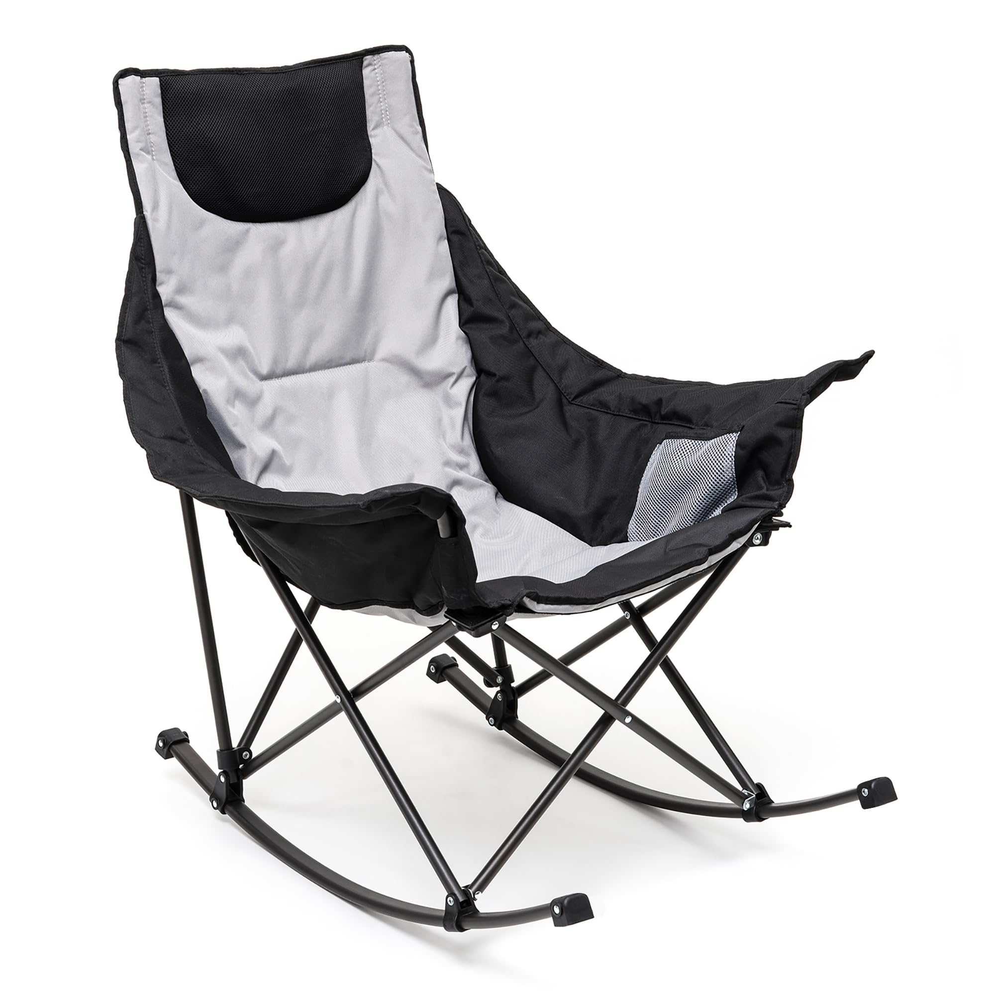 SUNNYFEEL Oversized Rocking Camping Chair, Fully Padded Patio Chair with Side Pocket, High Back Portable Lawn Recliner with Head
