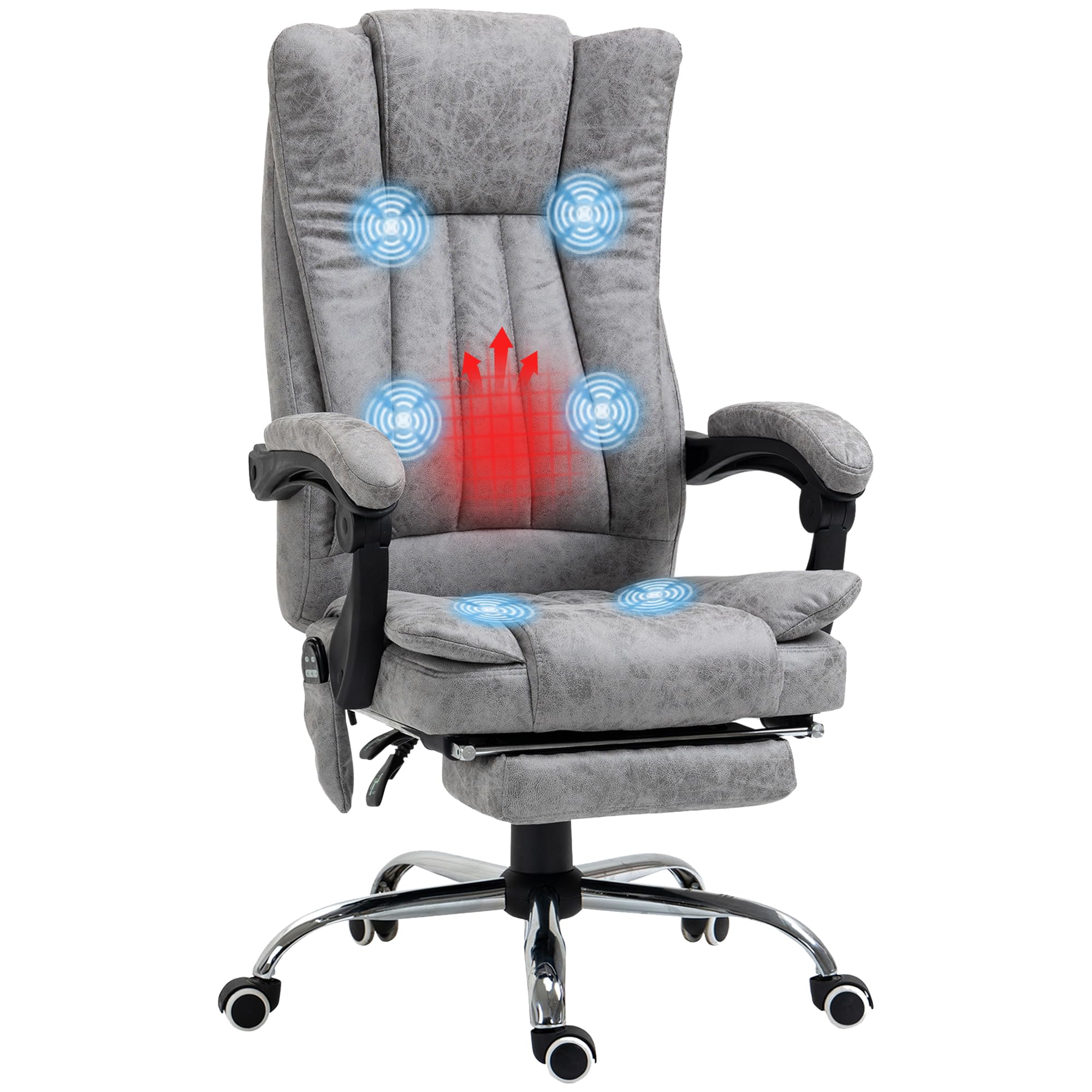 Vinsetto Microfiber Office Chair, High Back Computer Chair with 6 Point Massage, Heat, Adjustable Height and Retractable Footres