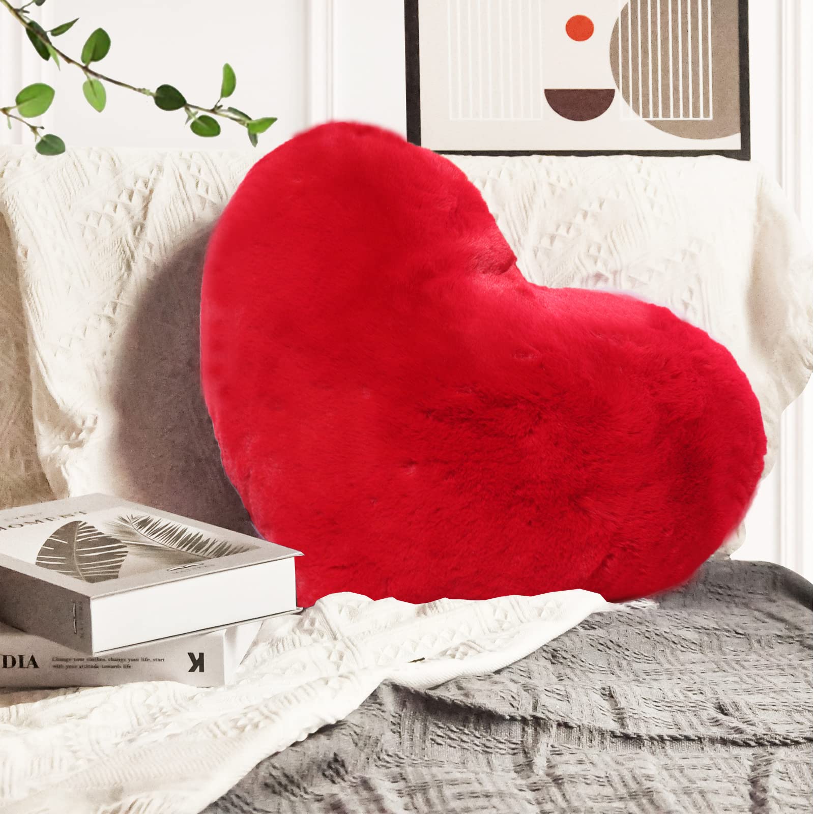 YRXRUS Heart Pillow, Red Heart Shaped Pillows Decorative Pillow, Love Coquette Room Decor, Spring Throw Pillows, Faux Rabbit Fur