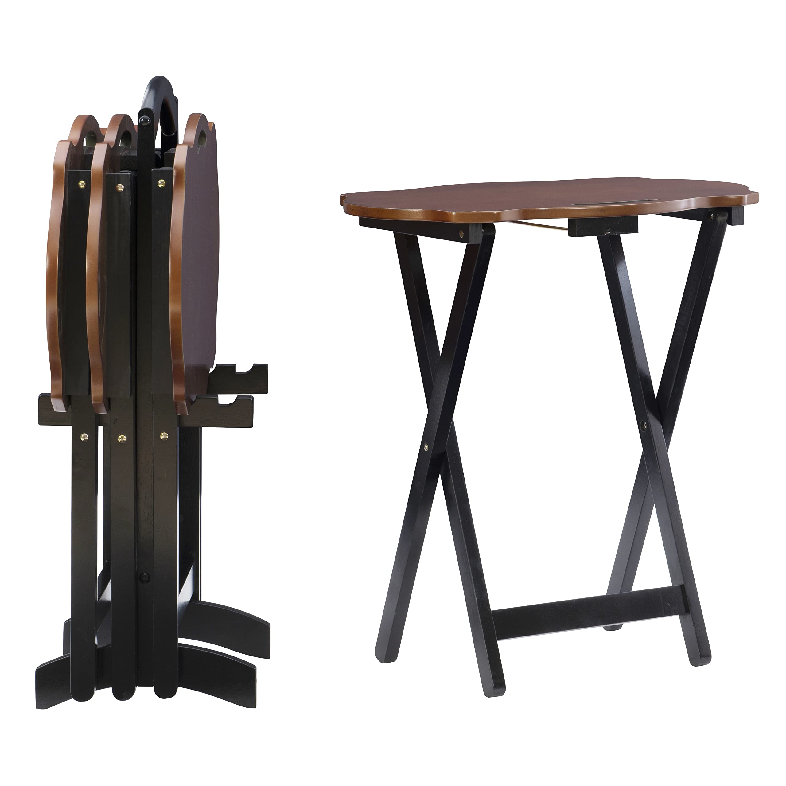 Powell Furniture Serpentine Modern Storage Tray Table, Black with Hazelnut Top, Set of 4, 23.1/2 x 15.3/4 x 26