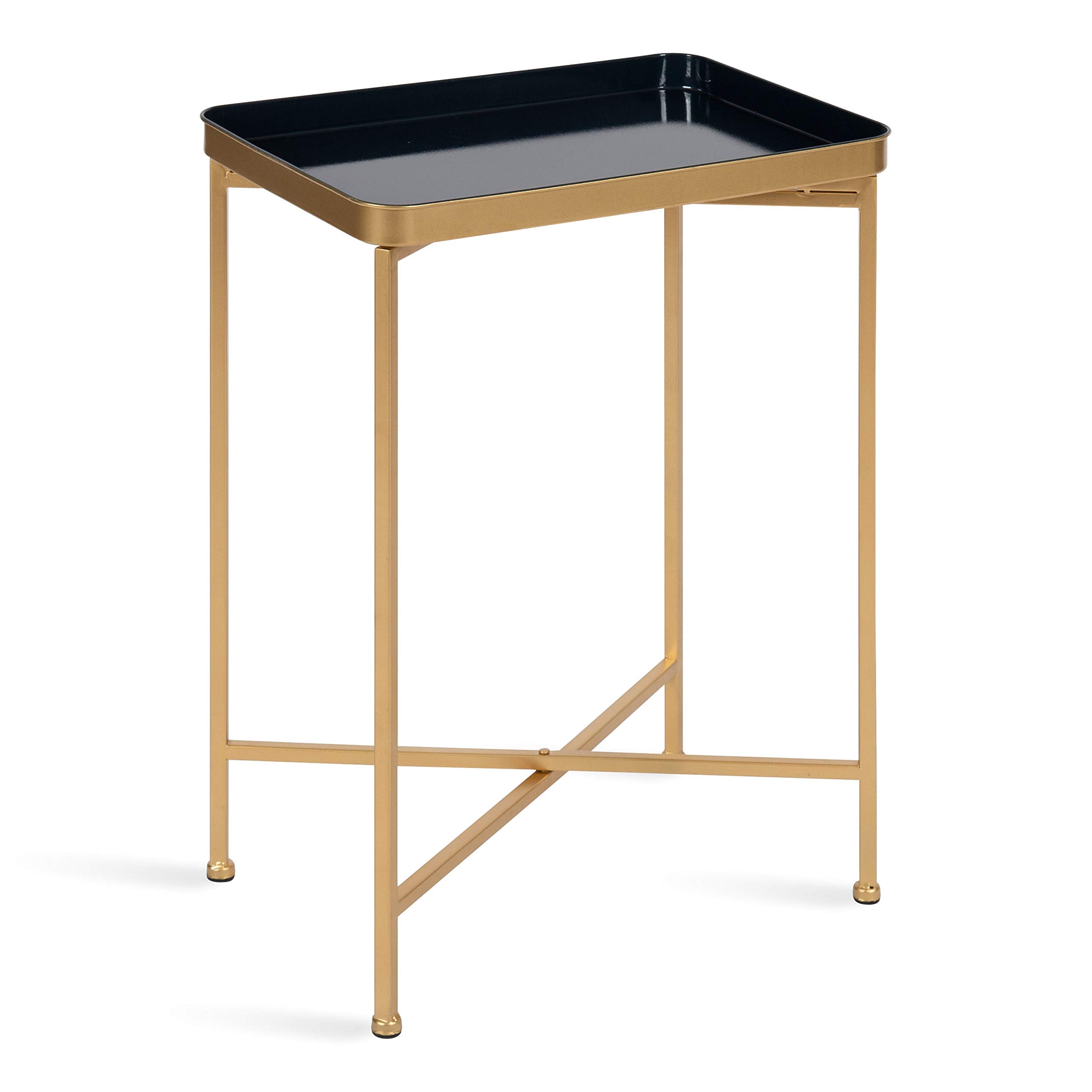 Kate and Laurel Celia Modern Tray Side Table, 18 x 12 x 26, Navy Blue and Gold, Foldable Rectangular End Table for Storage and D