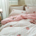 Pink Strawberry Duvet Cover Kids Girl Kawaii Print Bedding Set Queen 1 Duvet Cover with 2 Pillowcases Cotton Strawberry Comforte