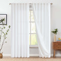 jinchan Linen White Curtains 108 Inches Extra Long for Living Room Farmhouse Rod Pocket Back Tab Light Filtering Window Drapes w