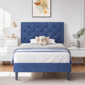 HOMBCK Twin Size Bed Frame, Linen Fabric Upholstered Bed Frame with Headboard, Blue Twin Bed Frame with Wood Slats, Button Tufte