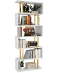 Yusong Geometric Bookcase, S Shaped Bookshelf 6-Tier Book Shelves for Bedroom, Modern Wood Decorative Display Shelf Tall Book Ca