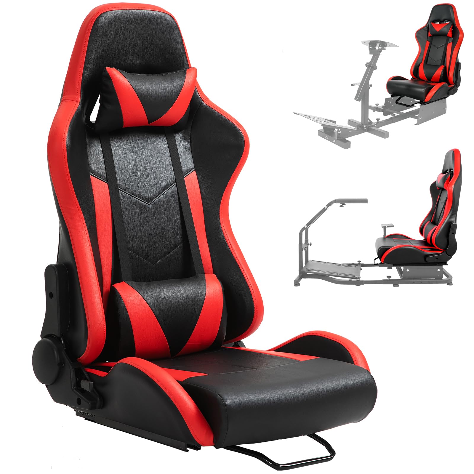 Hottoby Ergonomic Racing Seat with Adjustable Double Slides Fit for Race Simulator Cockpit Wheel Stand,Gaming Chair,Video Game C