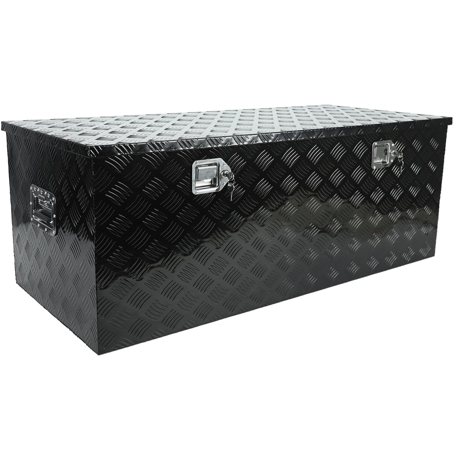 confote 48 Inch Heavy Duty Aluminum Stripes Plated Tool Box Pick Up Truck Bed RV Trailer Toolbox Square Storage Organizer with S