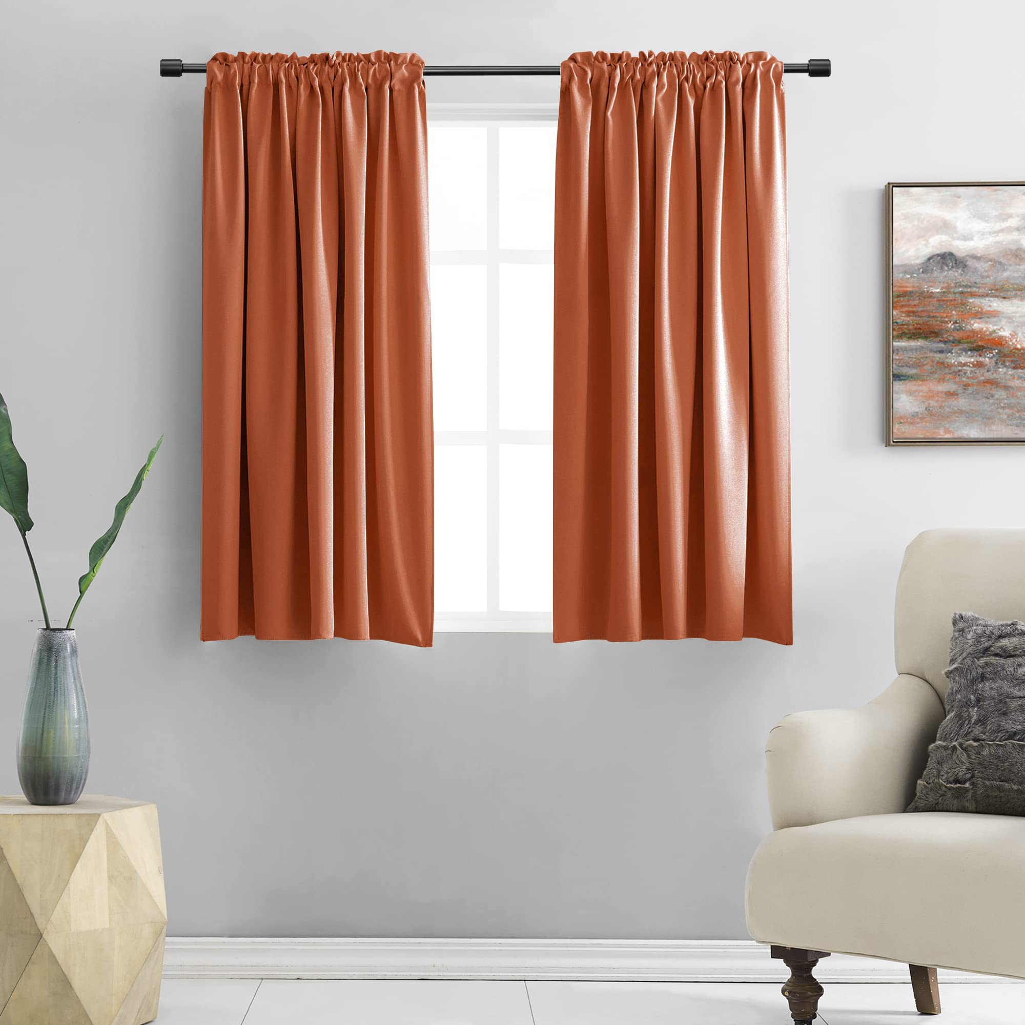 DONREN Burnt Orange Blackout Curtain Drapes for Bedroom - 48 Inch Length Small Window Treatment Rod Pocket Curtain Drapes (Set o