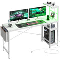 Bestier Gaming Desk with Power Outlets, 61 Inch Large Led Gamer Desk with 4 Tiers Reversible Shelves, PC Gaming Table with Heads