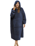 ililmmoe Sherpa Wearable Blanket Oversized Hoodie Sweatshirt TV Blanket with Long Sleeves and Pocket-Navy