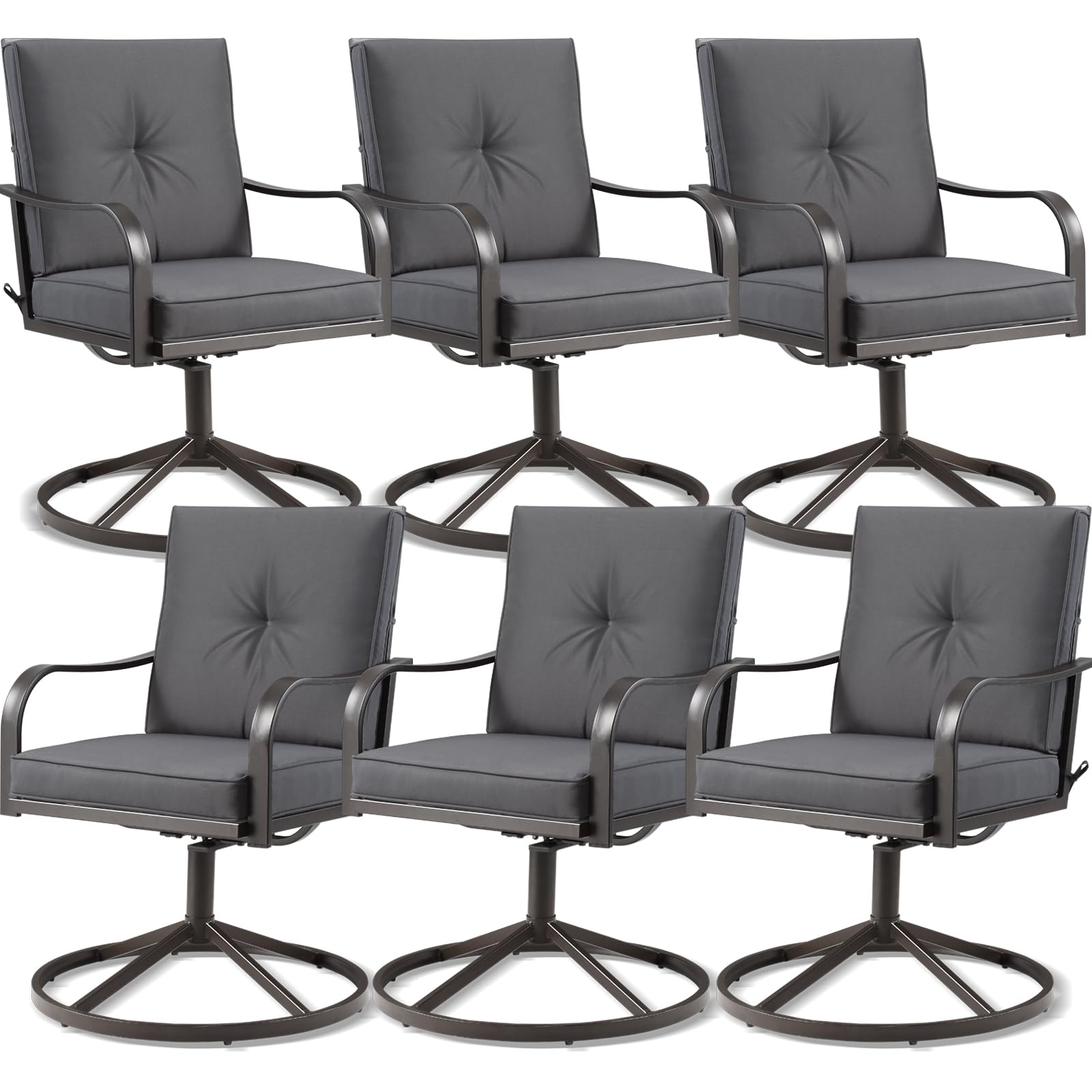 STRPRETTY Patio Swivel Chairs Set of 6, Heavy Duty Outdoor Swivel Dining Chairs with Steel Frame & Thickened Cushion, All Weathe
