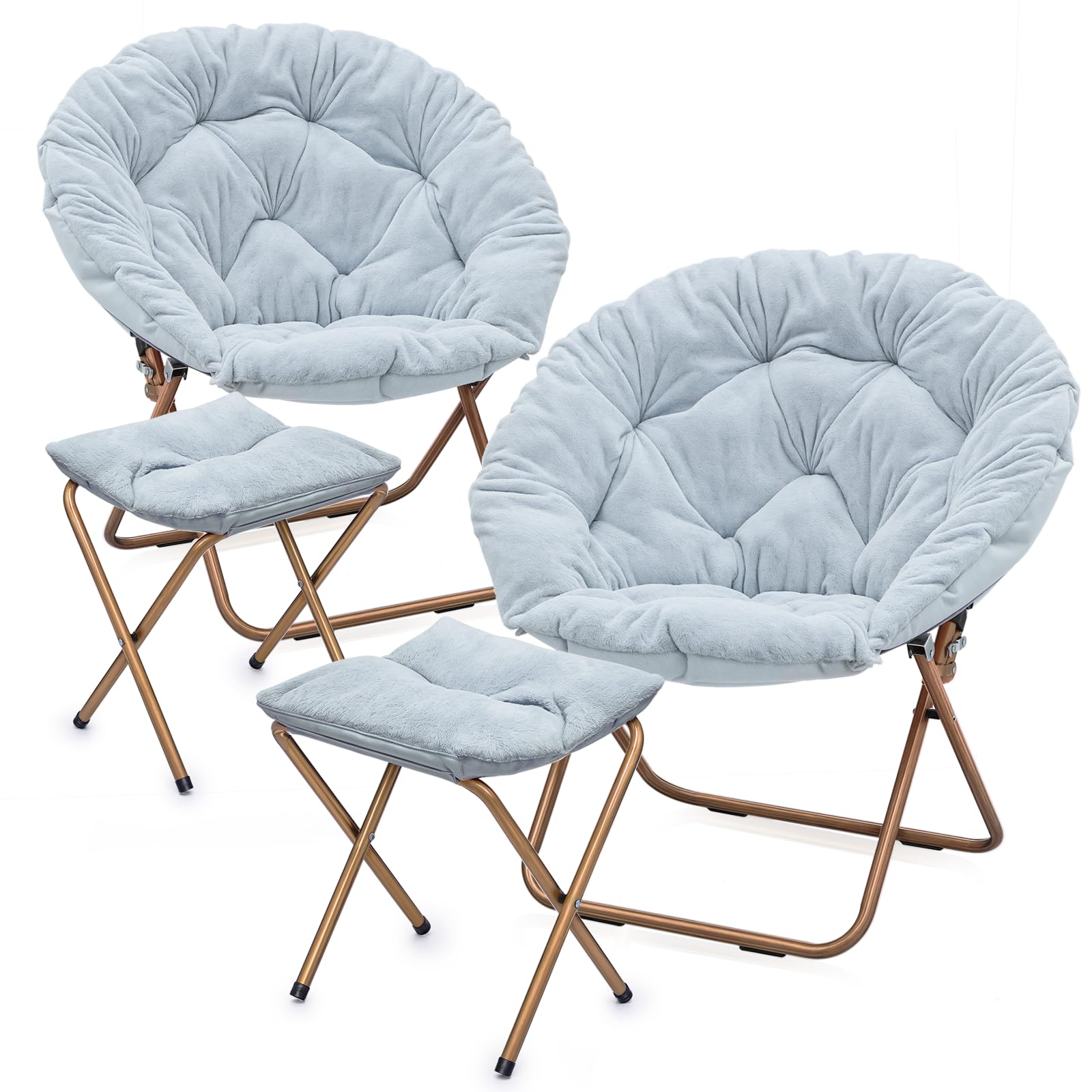 MoNiBloom Round Folding Faux Fur Saucer Chair for Bedroom Living Room Dorm Foldable Metal Frame Oversized Large Comfy Furry Padd