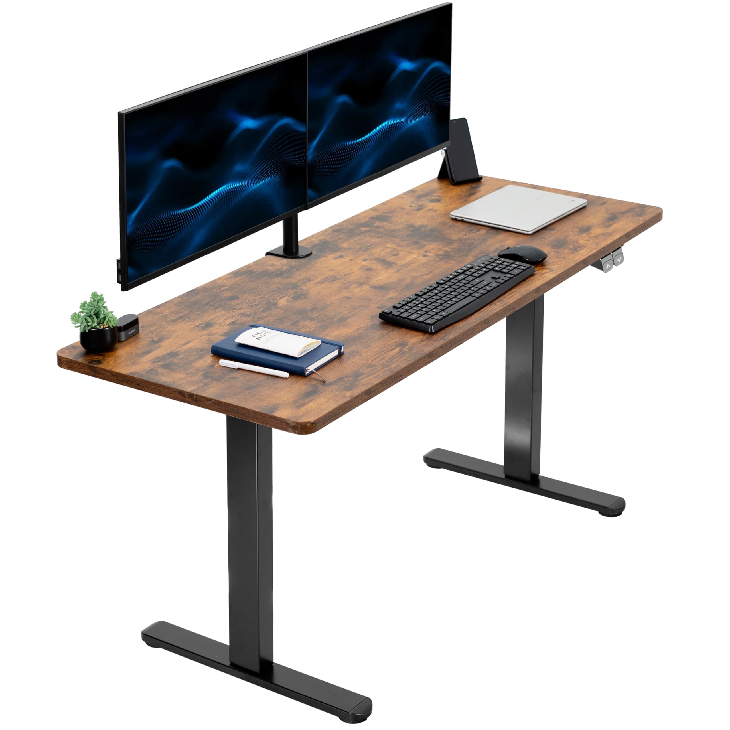 VIVO 60-inch Electric Height Adjustable 60 x 24 inch Stand Up Desk, Rustic Vintage Brown Solid One-Piece Table Top, Black Frame,