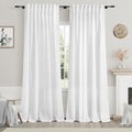 Nanspring White Semi Sheer Curtains 84 Inch Length 2 Panels Set Back Tab Rod Pocket Flax Linen Cotton Textured Curtains for Livi