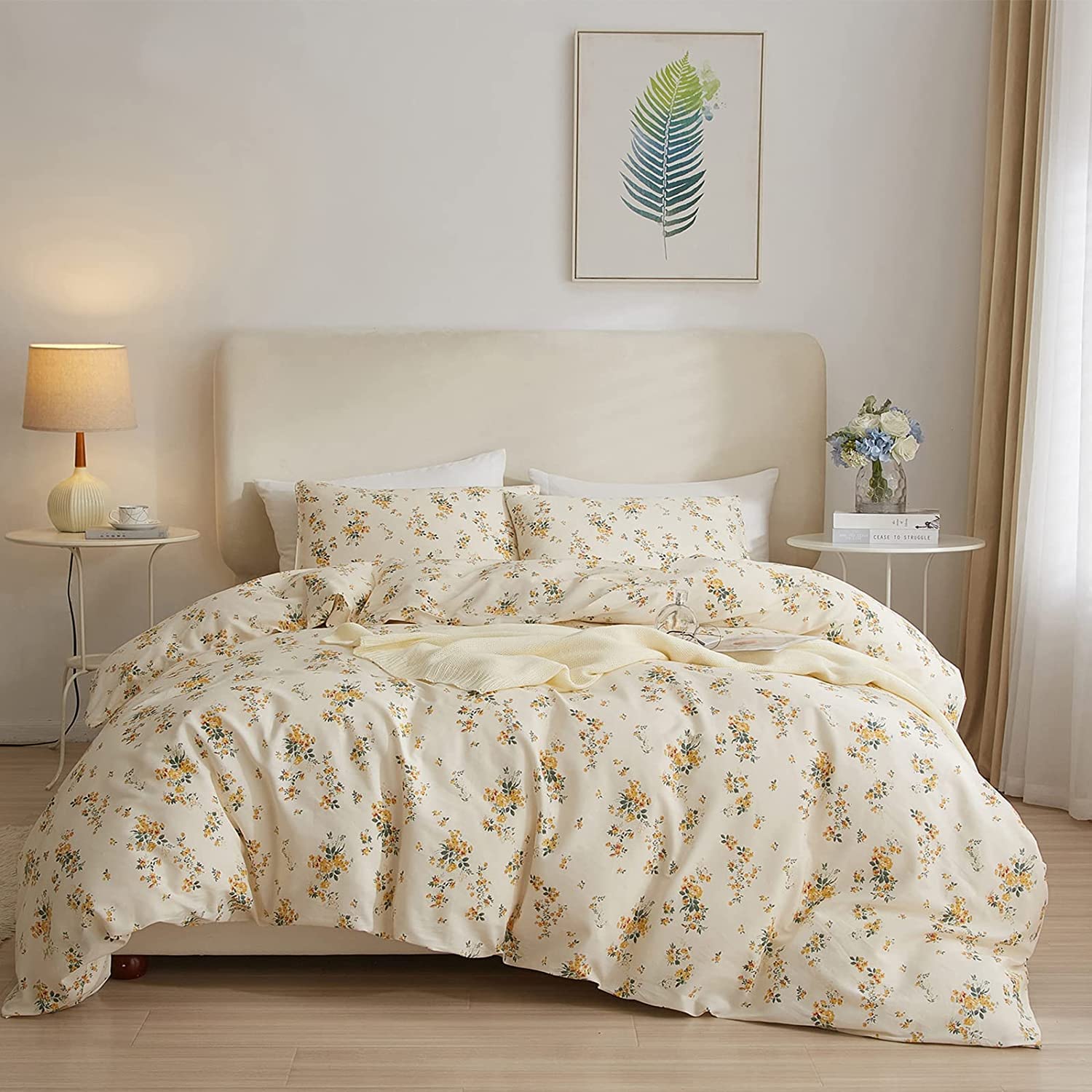 LifeTB Yellow Flower Duvet Cover Set Twin Girls Yellow Floral Duvet Cover Chic Garden Flower Bedding Sets Cotton Botanical Flora