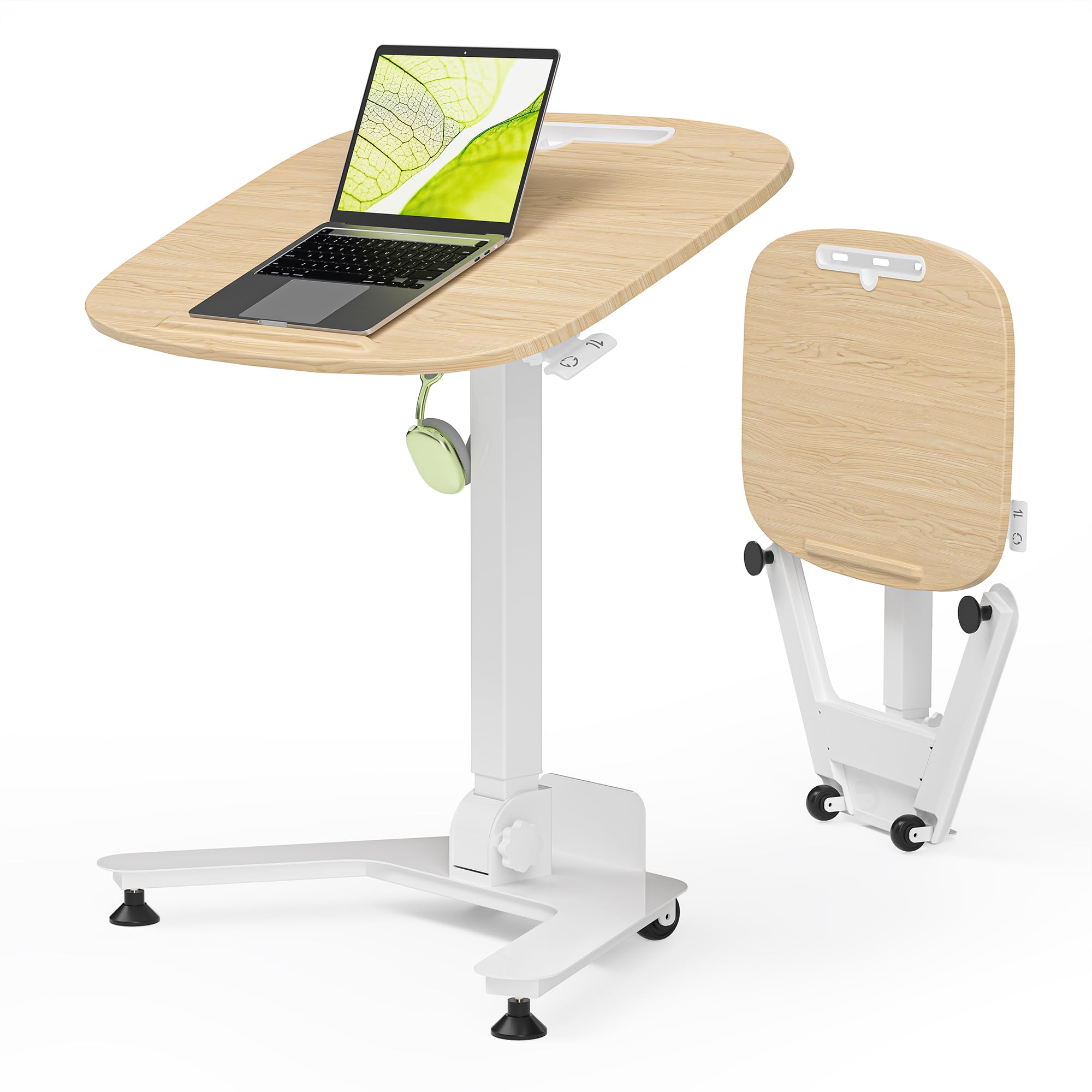 WALKINGDESK Folding Pneumatic Height Adjustable Mobile Standing Desk with 90 Tiltable Tabletop, 27.2x18.9 Inch Portable Laptop D