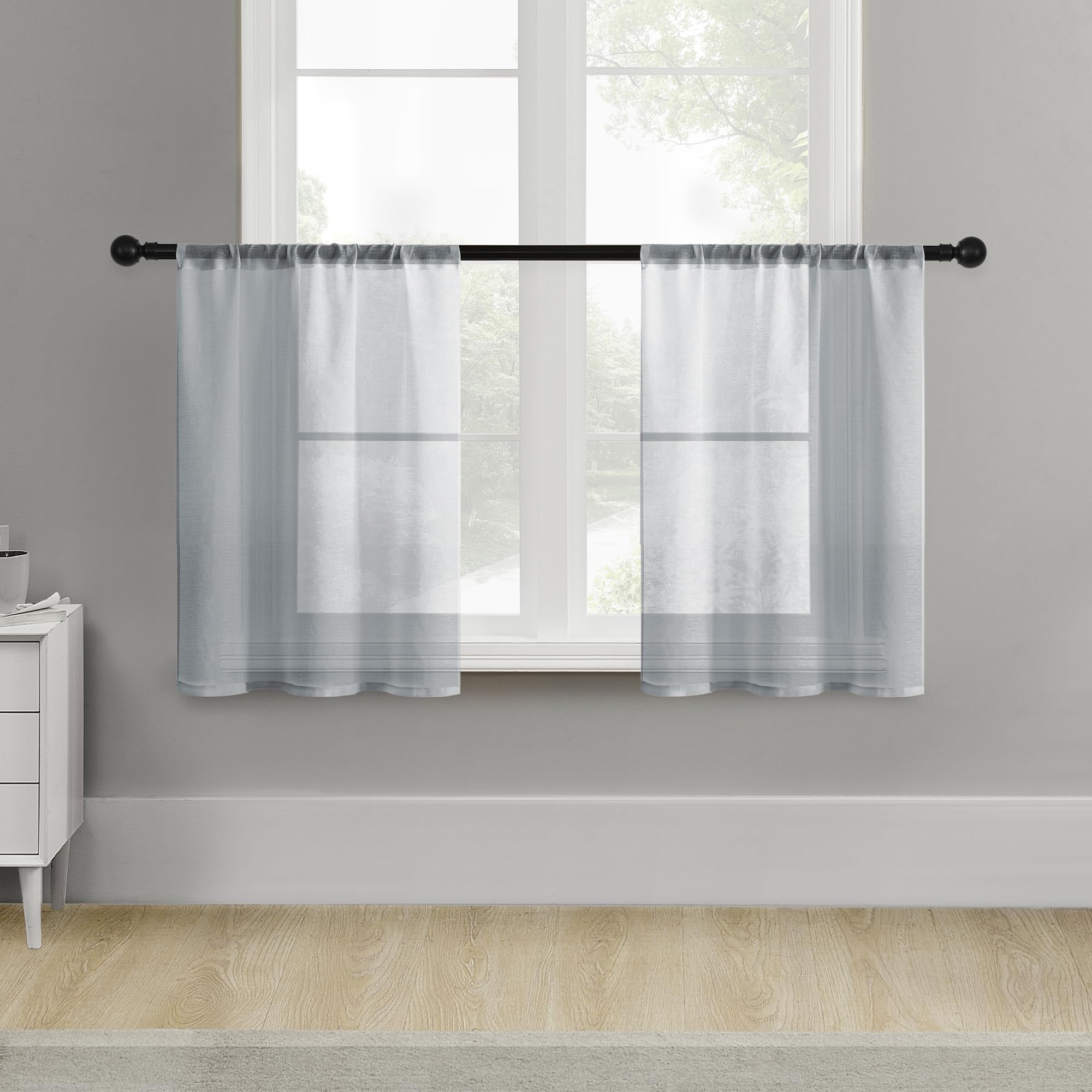 MRTREES Sheer Tier Curtains Grey 30 inch Length Kitchen Tiers Transparent Voile Sheers Short Bathroom Window Curtain Panels Cafe