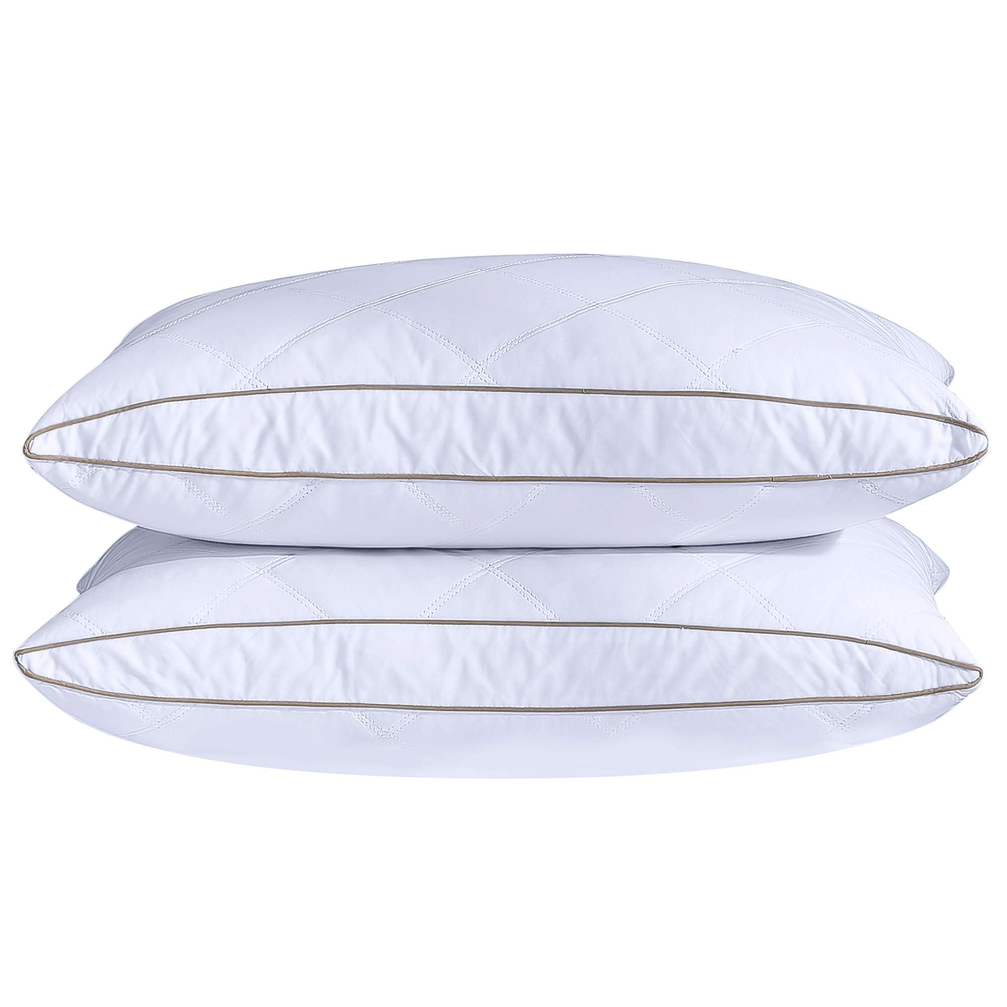 puredown Natural Goose Down Feather Pillows for Sleeping Oval Gusseted Down Feather Pillow 100% Cotton Pillow Cover with Leaf Qu