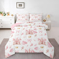 Feelyou Kids Pink Castle Duvet Insert Queen Size, Cute Bowknot Comforter Set Boys Girls Girls Dreamy House Bedding Set Fairytale