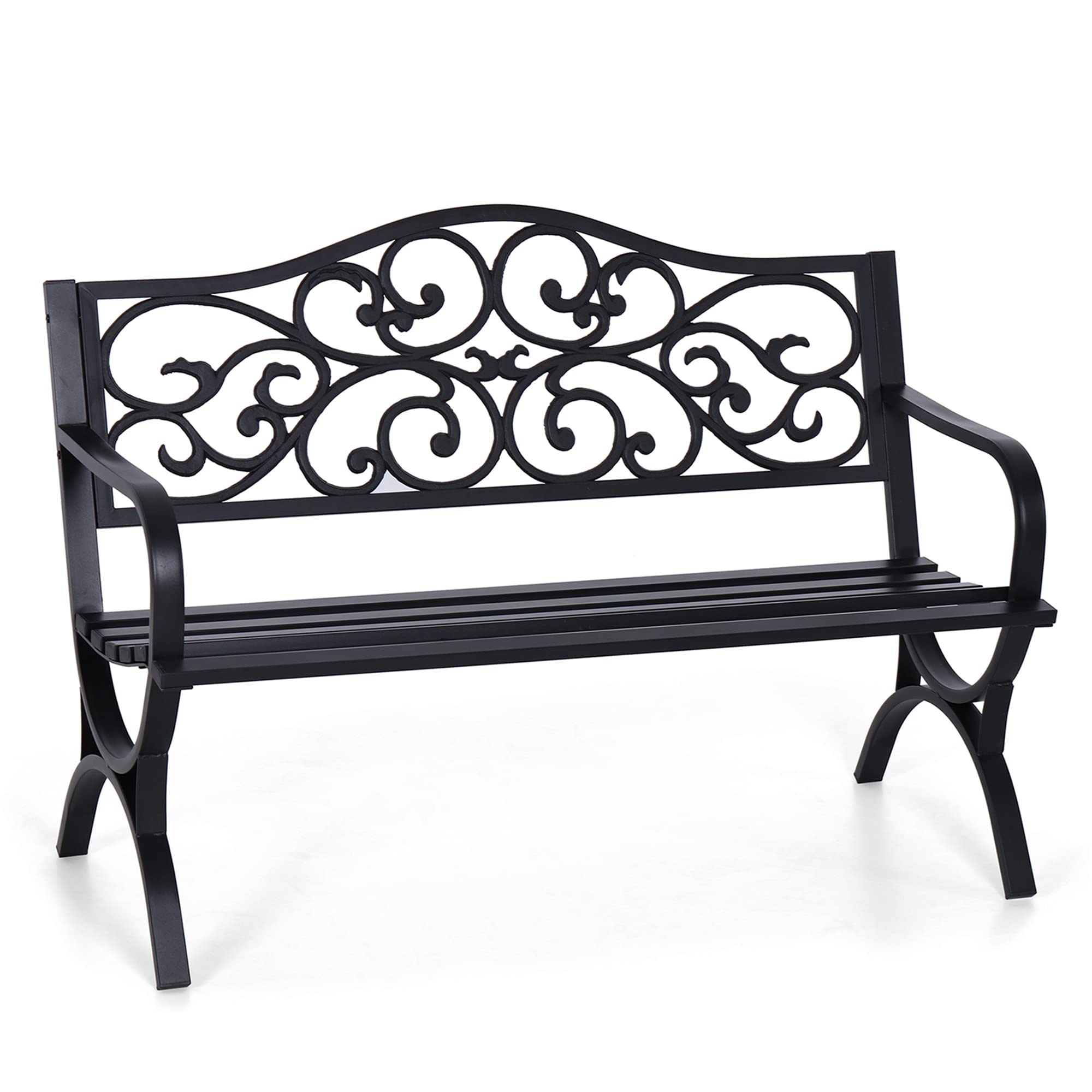 Sophia & William Metal Outdoor Bench, 50  Outdoor Garden Bench Patio Park Bench, Cast Iron Park Benches for Outside with Floral 