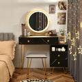 CHARMAID Vanity Desk with Reversible Side Cabinet, Makeup Vanity Table with Lighted Mirror, 3 Color Lights, 4 Drawers, Bedroom D