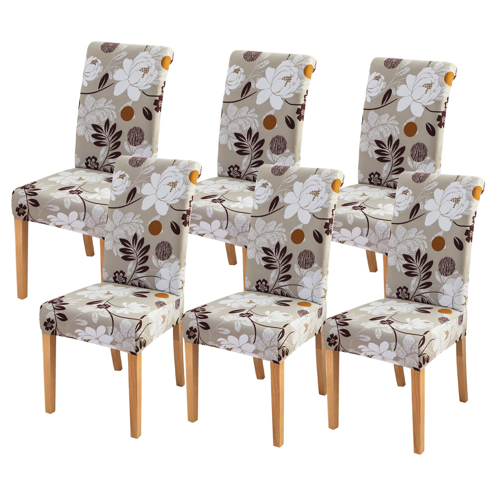 FORCHEER Chair Covers for Dining Chairs Set of 4,Beige Floral Stretch Dining Room Chair Cover Kitchen Parsons Chair Slipcovers (