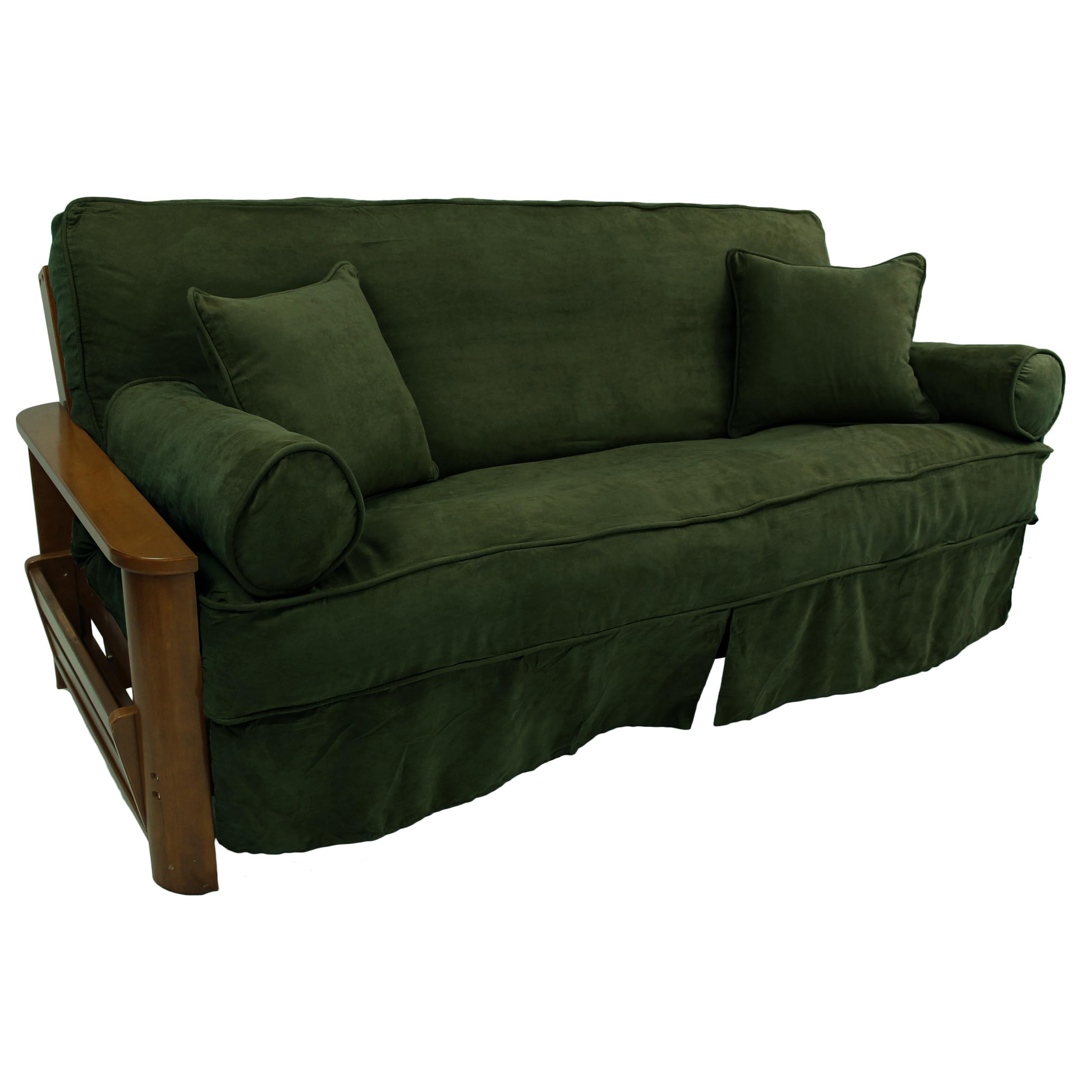 Blazing Needles Solid Microsuede Double Corded 8 to 9 Futon Slipcover Set with 4 Throw Pillows (Set of 5), Full, Hunter Green