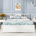 Giantex Queen Size Solid Wood Platform Bed Frame, Mid Century Queen Bed Frame with Headboard, Wooden Slat Support, Queen Panel B