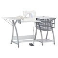 Sew Ready Pro Stitch Sewing Machine Table - 56.75 W x 23.75 D White Hobby and Sewing Machine Table with Storage Shelf and 3 Stor