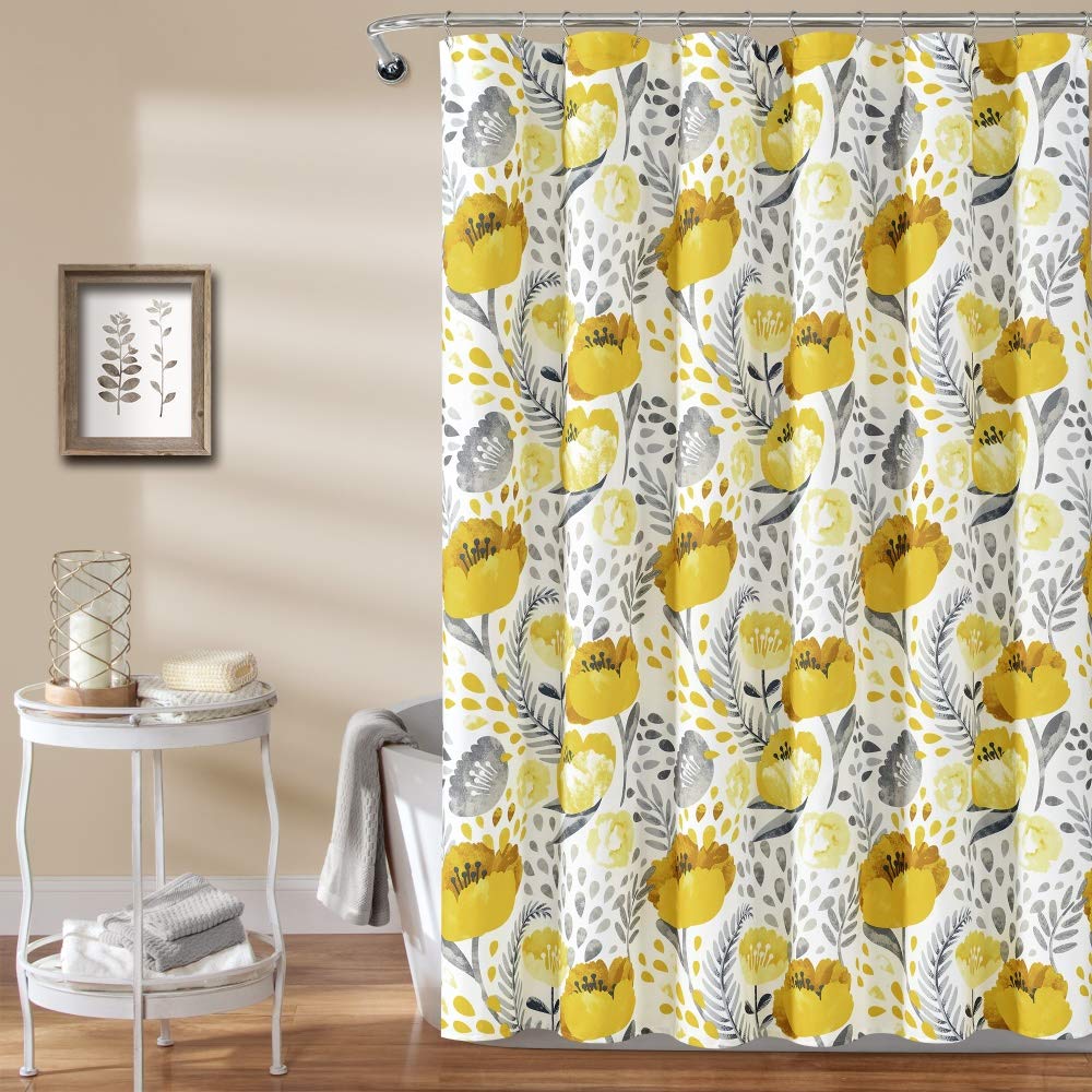 Lush Decor Poppy Garden Shower Curtain, Yellow & White, 72 x 72