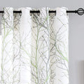 FMFUNCTEX Print Semi-Sheer White Curtains 45 inches Length Window Drapes with Green and Grey Branch Tree Curtain Set 2 Panels, G