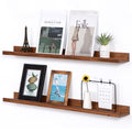 AZSKY Light Walnut Color Wood Wall Floating Shelves for Wall 36 Inch Bookshelf Wall Mount Picture Photo Frames Display Rack with