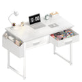 DLisiting White Small Desk with Fabric Drawers - 32 Inch Vanity Desk with Storage Drawer and Bag for Bedroom, Study Writing Tabl