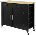Crosley Furniture Savannah Wood Top Rolling Kitchen Island Cart, Microwave Stand, with Shelves and Drawers, Black