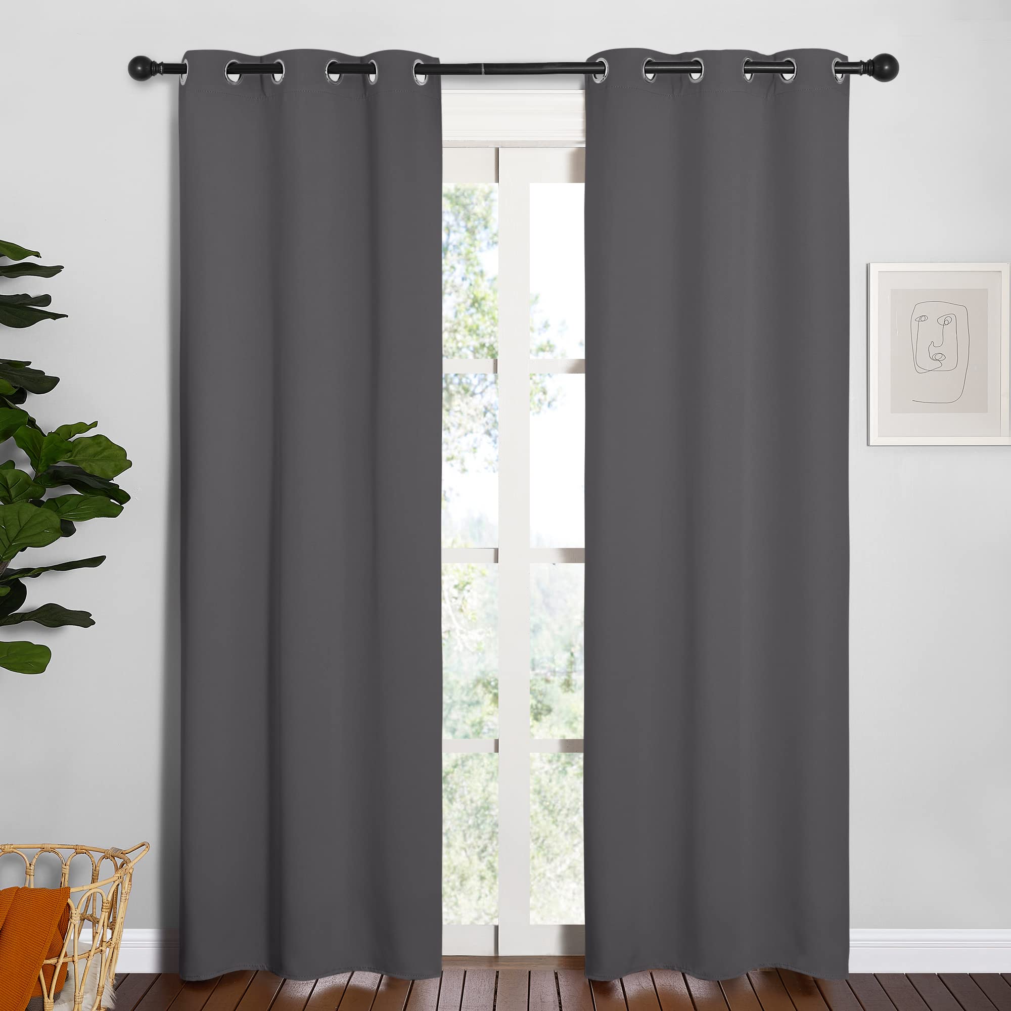 NICETOWN Bedroom Curtains Blackout Drapery Panels, Three Pass Microfiber Thermal Insulated Solid Ring Top Blackout Window Curtai
