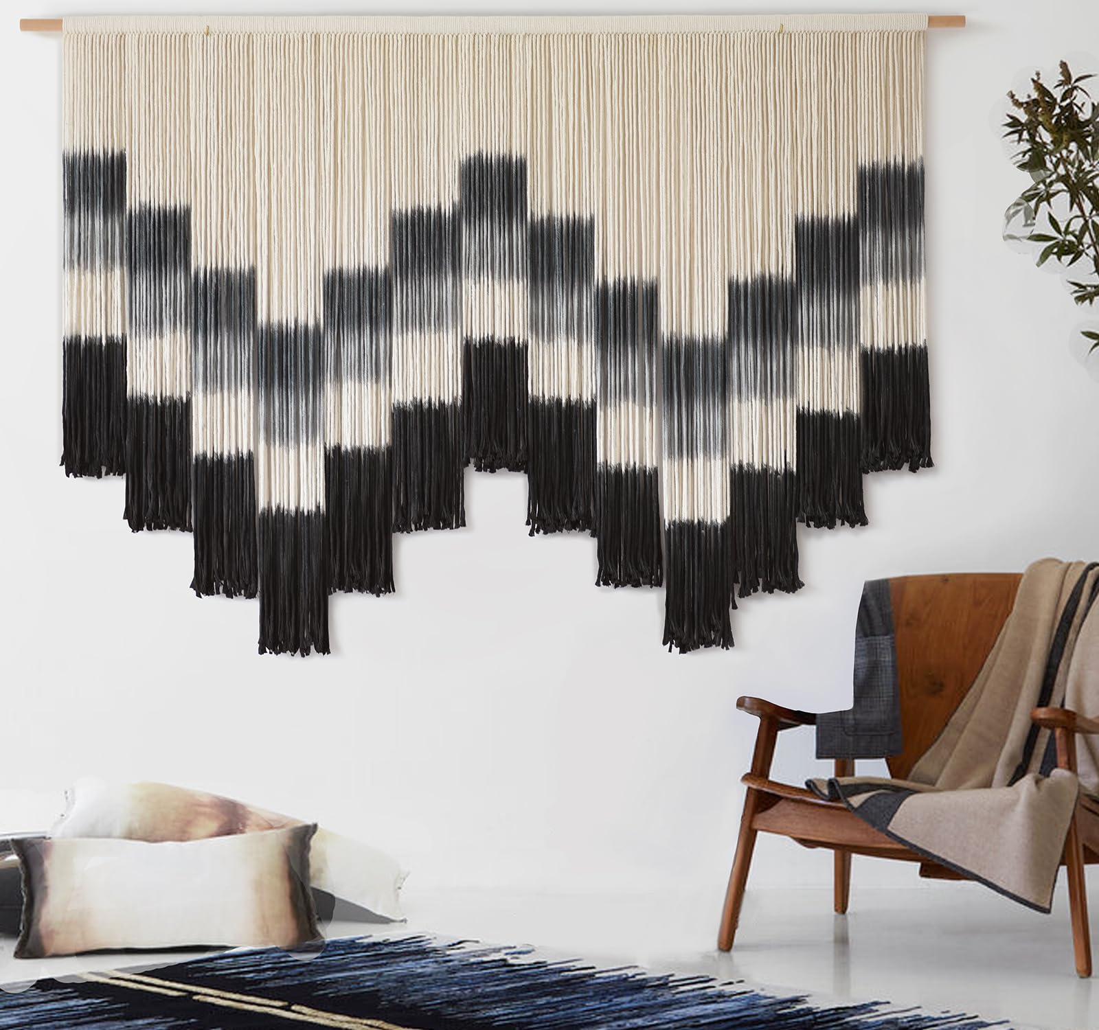 Flber Macrame Wall Hanging 59  W x 35  L Tie-Dye Geometric Decor Large Scale Wall Art Boho Yarn Tapestry Home Wall D   cor