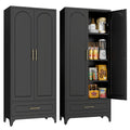 Metal Storage Cabinet with Doors and Shelves, 75  Tall Kitchen Pantry Storage Cabinets with Drawer, Black Pantry Cabinet, Steel 