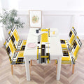 MCALK Abstract Yellow Chair Covers Set of 4 and Table Runner,Stretch Yellow Chair Slipcovers for Kitchen,Washable Removable Chai