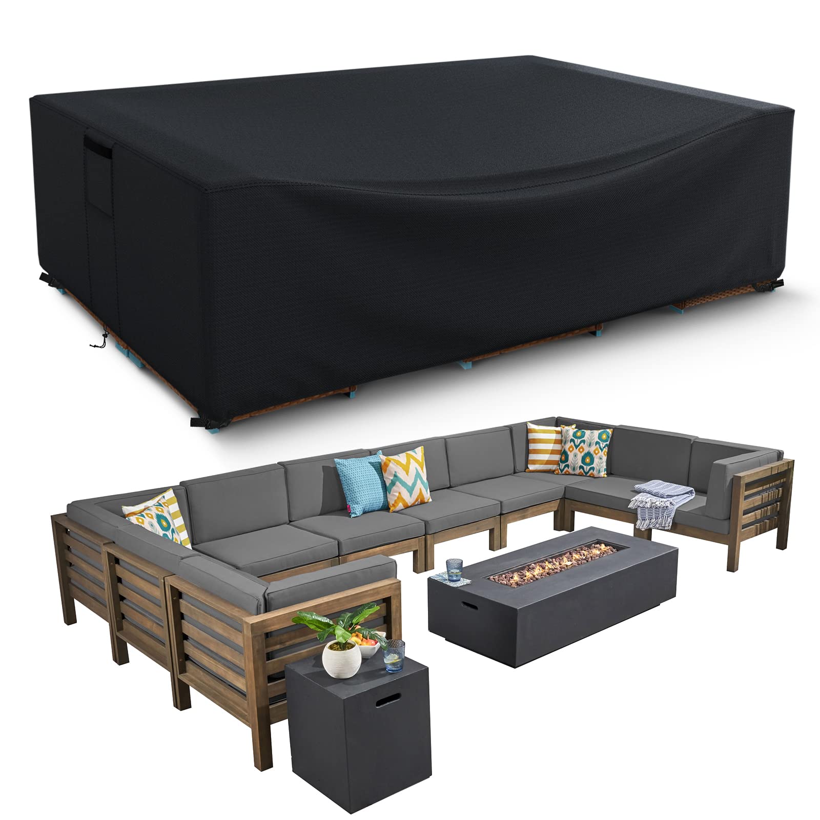 Patio Furniture Covers, 600D Heavy Duty Outdoor Furniture Cover Waterproof, Rectangle Outdoor Table and Chairs Cover, Outdoor Se